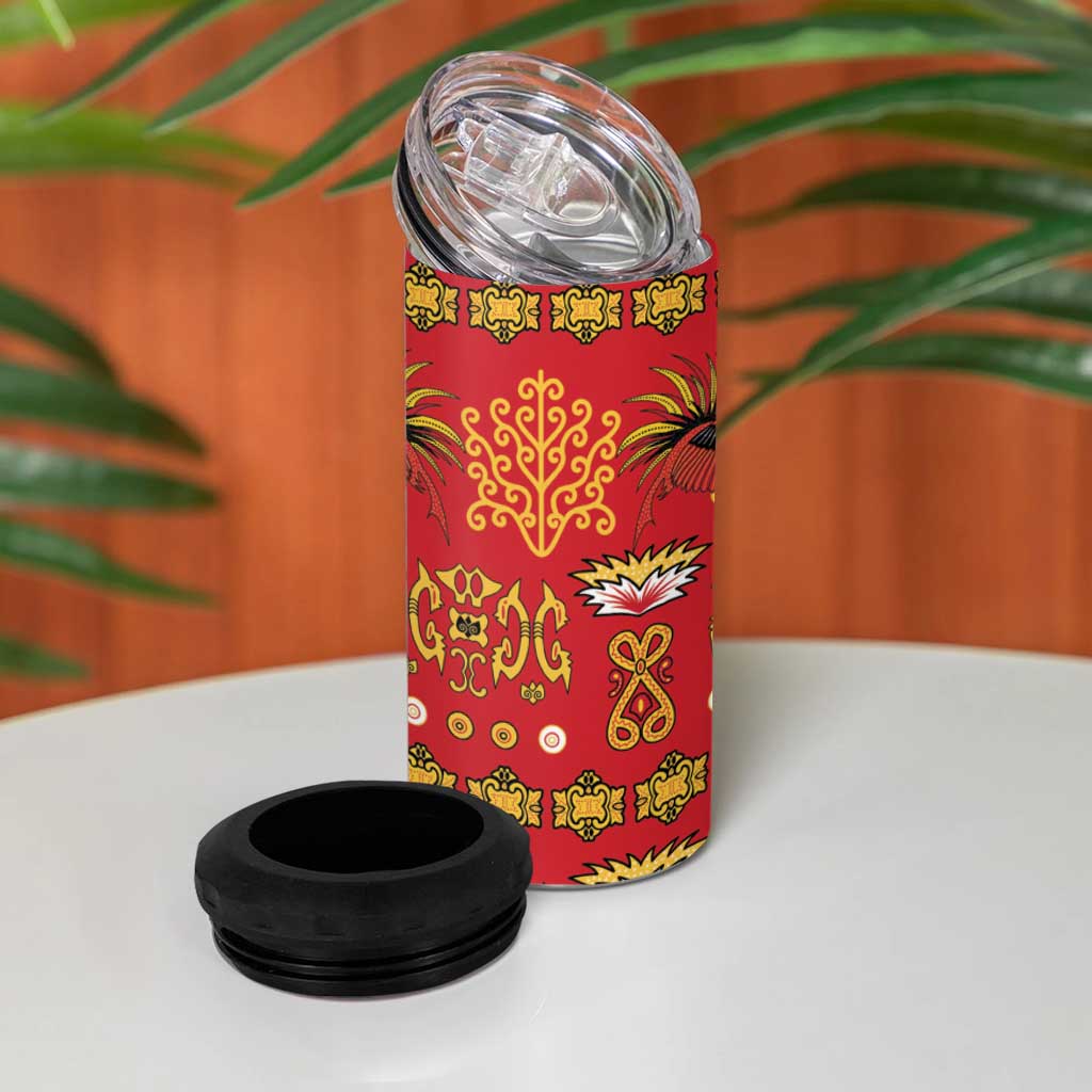Papua Batik Motif 4 in 1 Can Cooler Tumbler Papua Spirit Red Version LT05 - Polynesian Pride