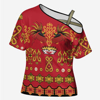 Papua Batik Motif Cross Shoulder Shirt Papua Spirit Red Version LT05 Female Red - Polynesian Pride