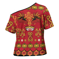 Papua Batik Motif Cross Shoulder Shirt Papua Spirit Red Version LT05 - Polynesian Pride
