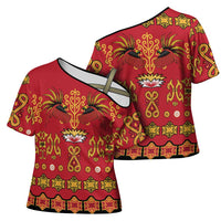 Papua Batik Motif Cross Shoulder Shirt Papua Spirit Red Version LT05 - Polynesian Pride