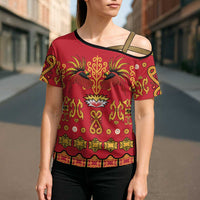 Papua Batik Motif Cross Shoulder Shirt Papua Spirit Red Version LT05 - Polynesian Pride