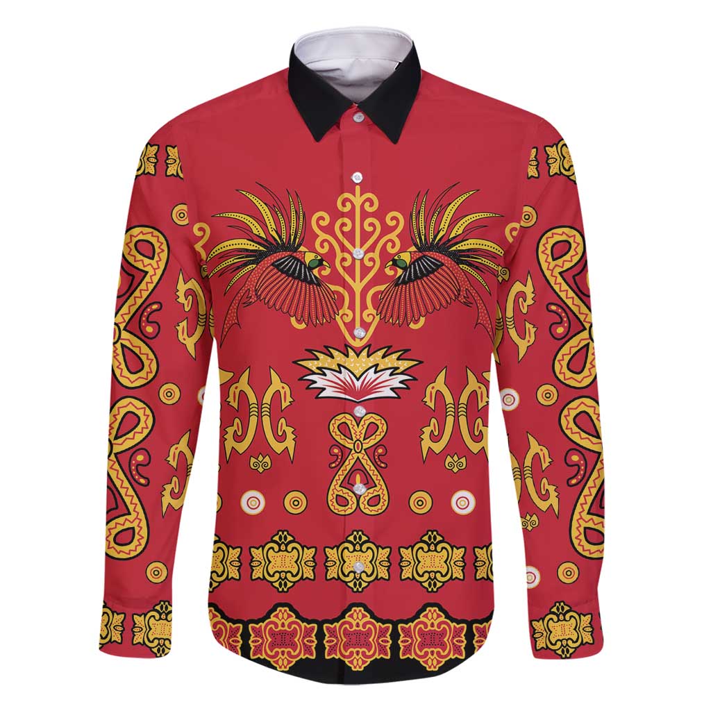 Papua Batik Motif Family Matching Long Sleeve Bodycon Dress and Hawaiian Shirt Papua Spirit Red Version - Polynesian Pride