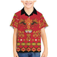 Papua Batik Motif Family Matching Mermaid Dress and Hawaiian Shirt Papua Spirit Red Version - Polynesian Pride