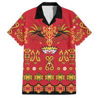 Papua Batik Motif Family Matching Off The Shoulder Long Sleeve Dress and Hawaiian Shirt Papua Spirit Red Version - Polynesian Pride
