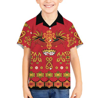 Papua Batik Motif Family Matching Off Shoulder Short Dress and Hawaiian Shirt Papua Spirit Red Version - Polynesian Pride
