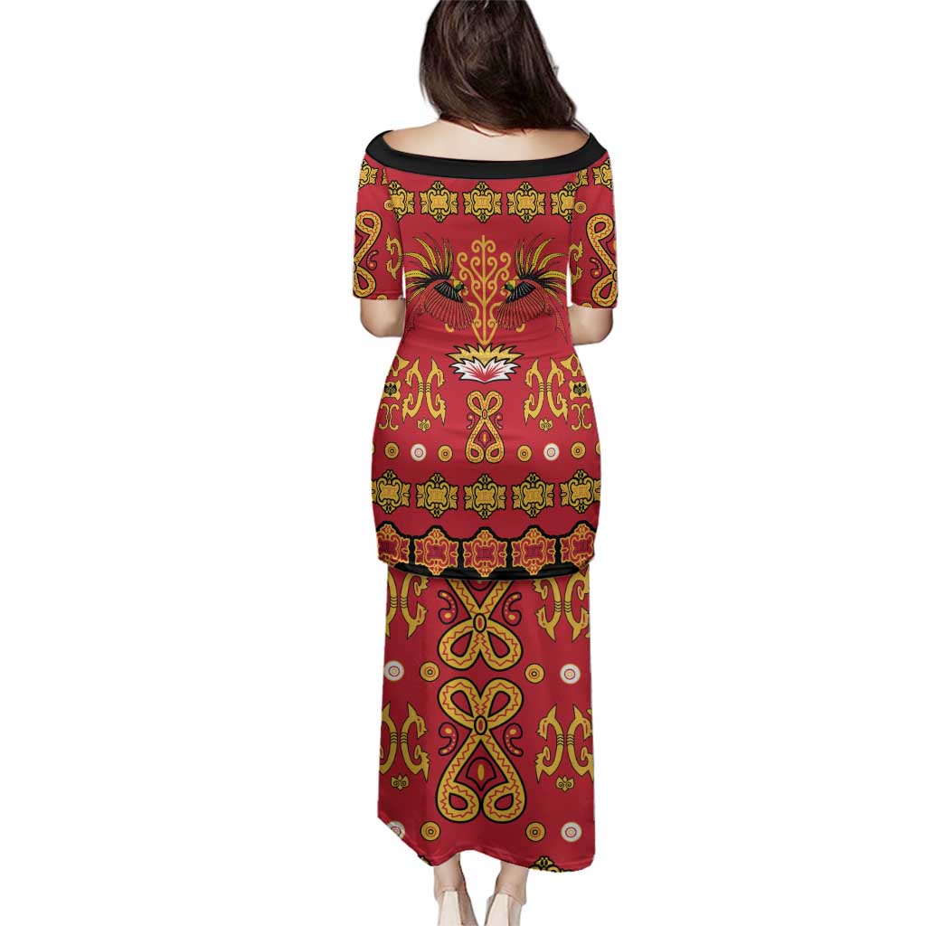 Papua Batik Motif Family Matching Puletasi and Hawaiian Shirt Papua Spirit Red Version - Polynesian Pride