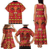 Papua Batik Motif Family Matching Tank Maxi Dress and Hawaiian Shirt Papua Spirit Red Version - Polynesian Pride