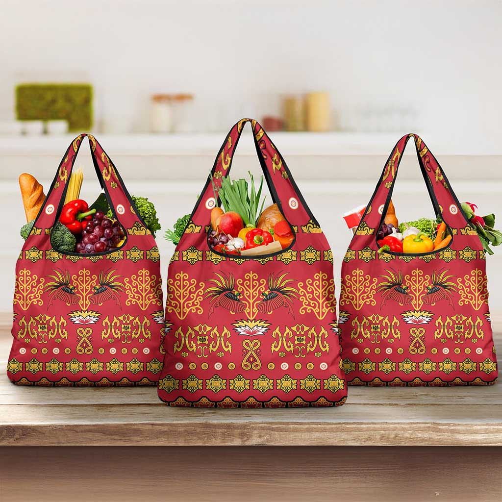 Papua Batik Motif Grocery Bag Papua Spirit Red Version LT05 3-pack One Size Red - Polynesian Pride