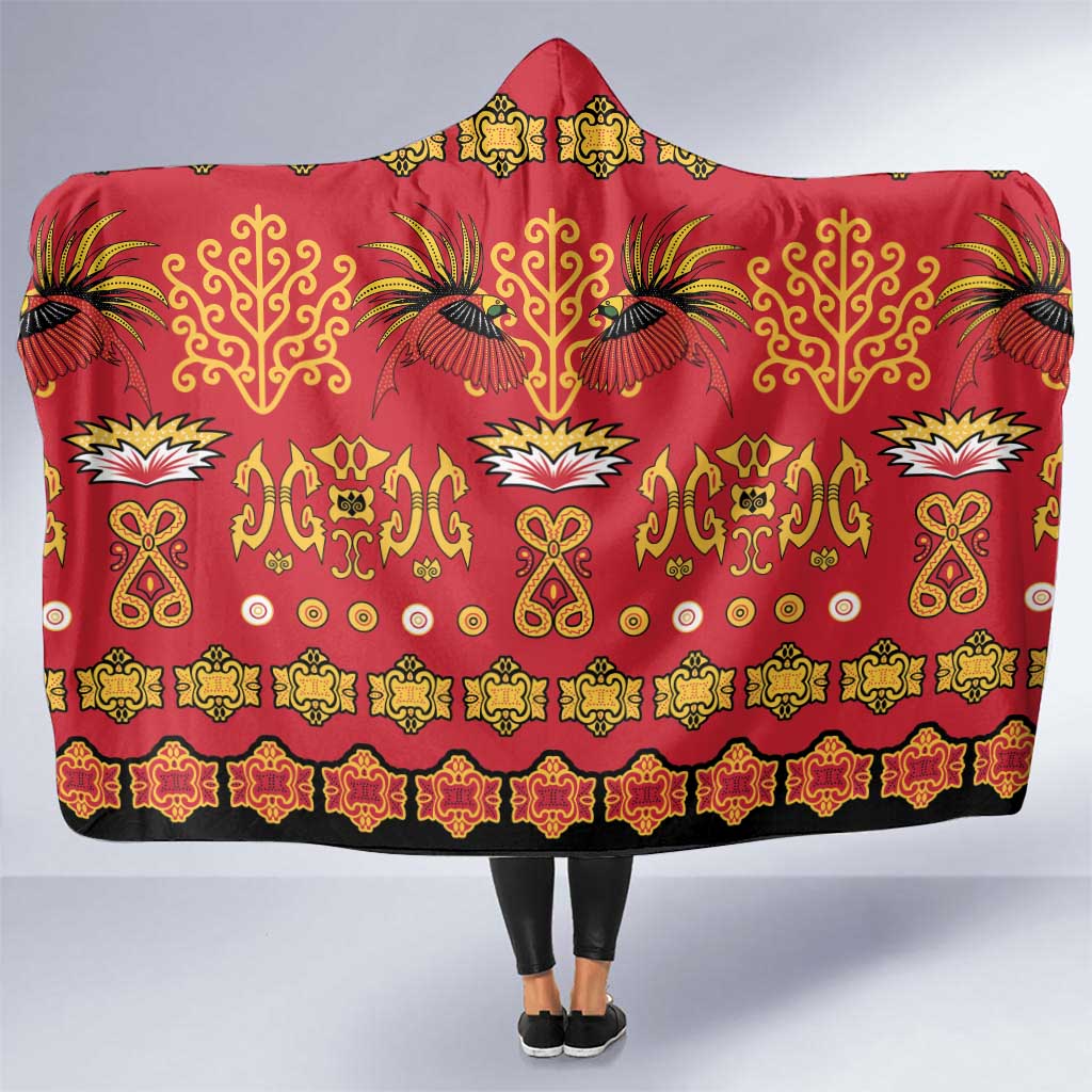 Papua Batik Motif Hooded Blanket Papua Spirit Red Version - Polynesian Pride