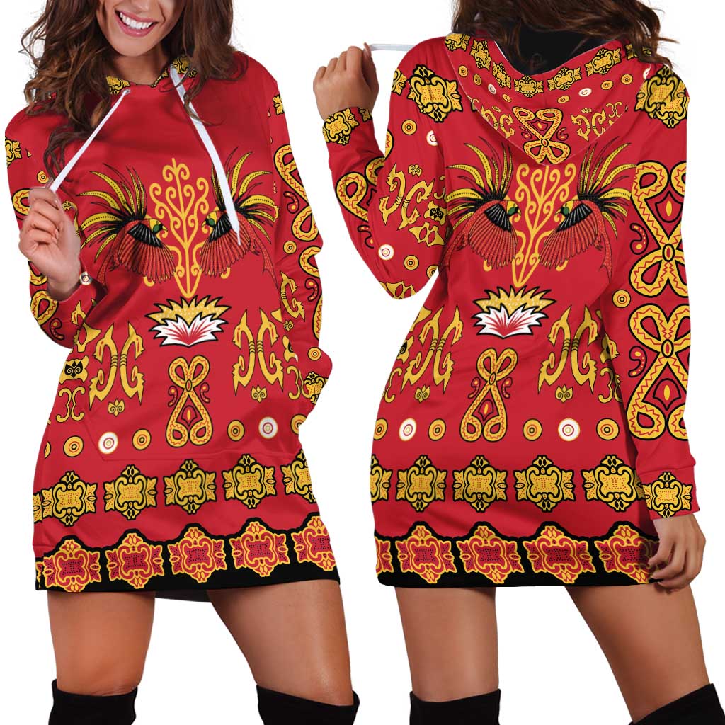Papua Batik Motif Hoodie Dress Papua Spirit Red Version LT05 - Polynesian Pride