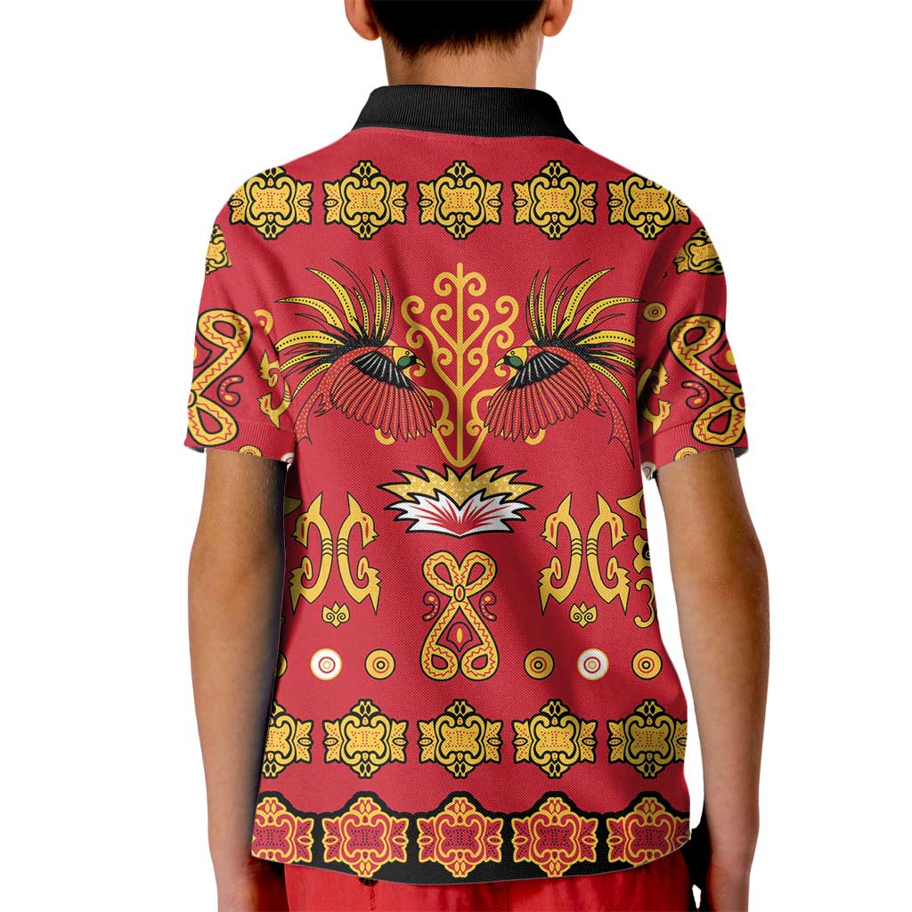 Papua Batik Motif Kid Polo Shirt Papua Spirit Red Version - Polynesian Pride