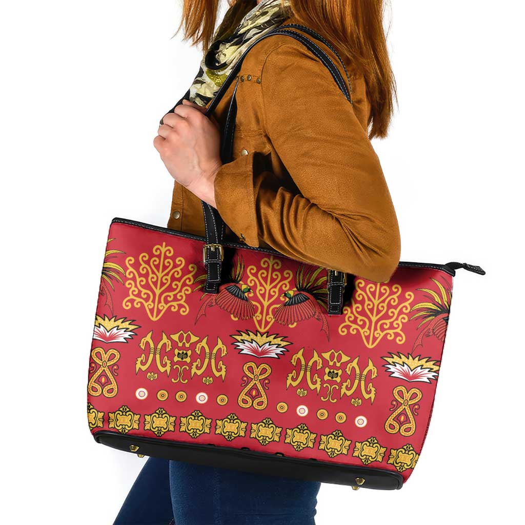 Papua Batik Motif Leather Tote Bag Papua Spirit Red Version - Polynesian Pride