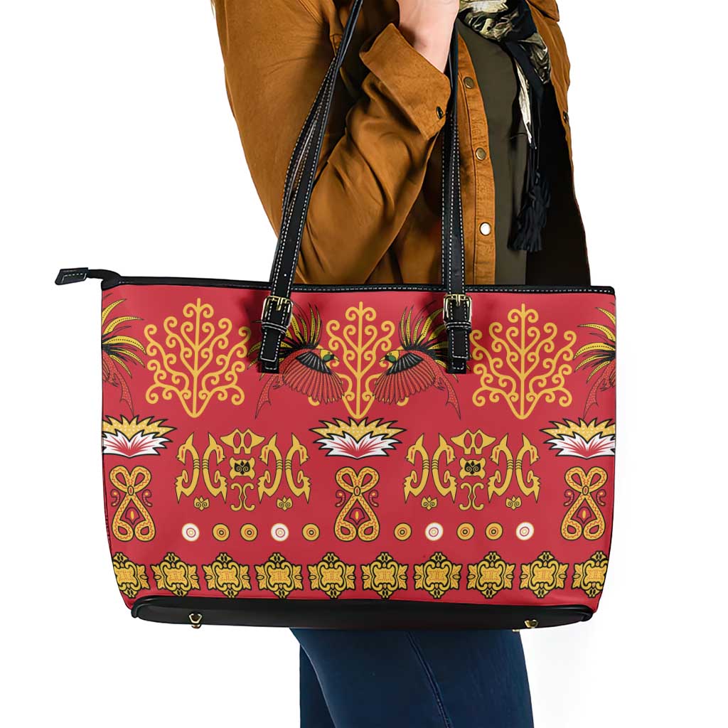 Papua Batik Motif Leather Tote Bag Papua Spirit Red Version - Polynesian Pride