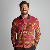 Papua Batik Motif Long Sleeve Polo Shirt Papua Spirit Red Version LT05 - Polynesian Pride