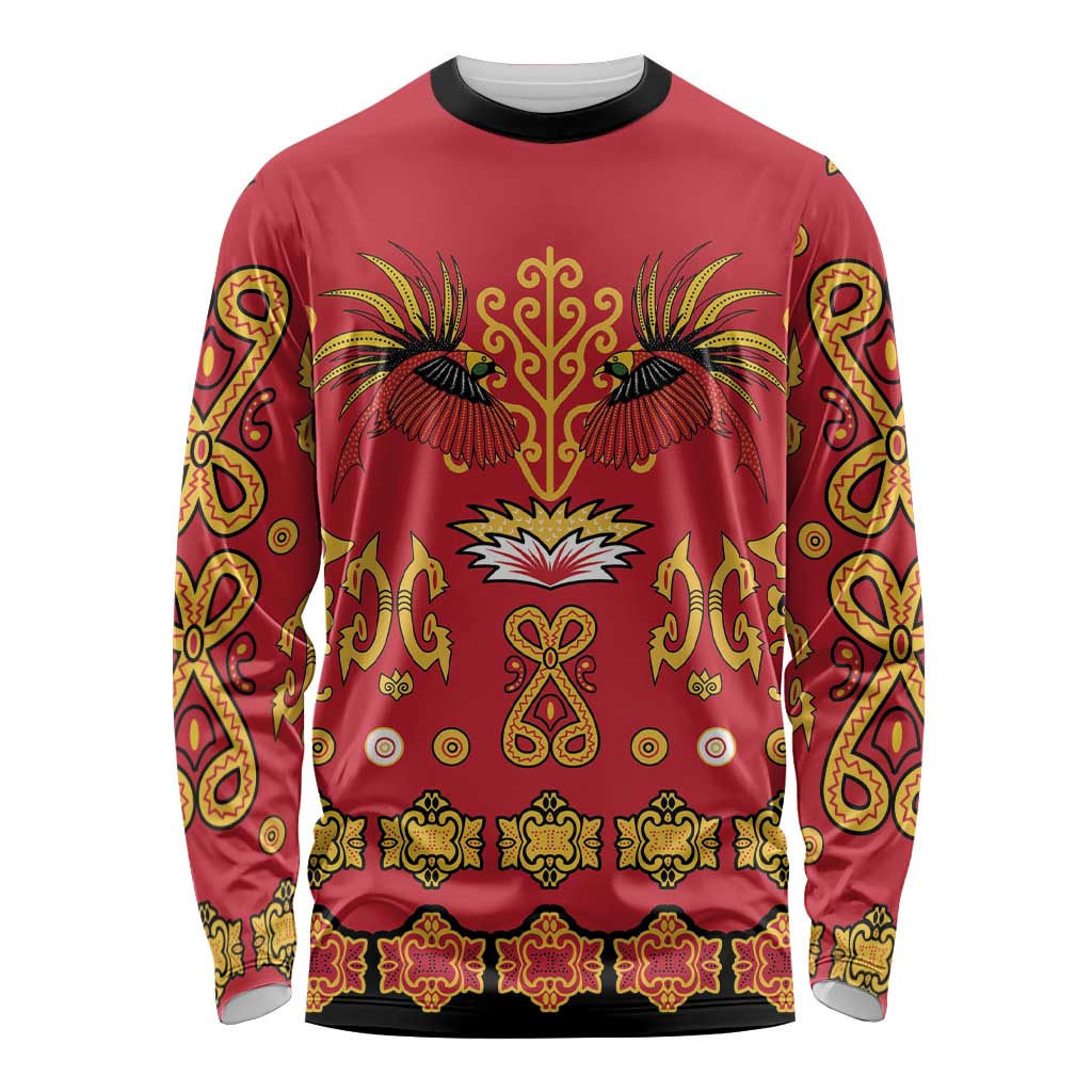 Papua Batik Motif Long Sleeve Shirt Papua Spirit Red Version LT05 Unisex Red - Polynesian Pride