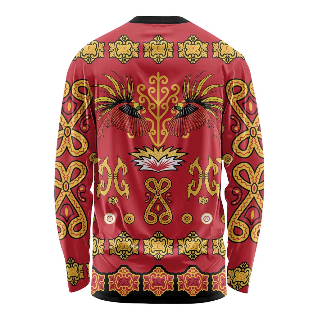Papua Batik Motif Long Sleeve Shirt Papua Spirit Red Version LT05 - Polynesian Pride