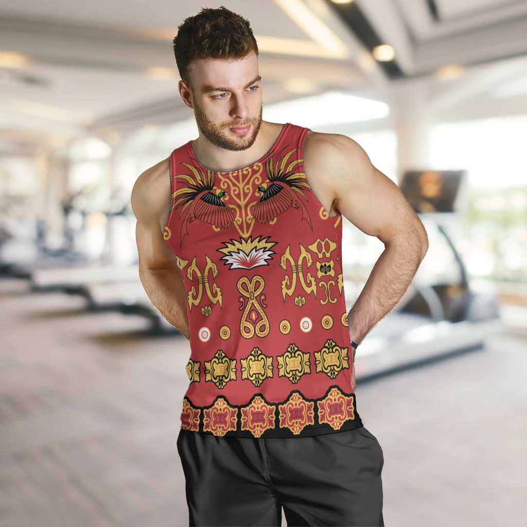 Papua Batik Motif Men Tank Top Papua Spirit Red Version LT05 Red - Polynesian Pride