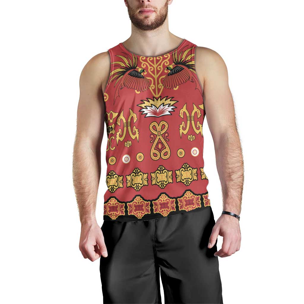 Papua Batik Motif Men Tank Top Papua Spirit Red Version LT05 - Polynesian Pride