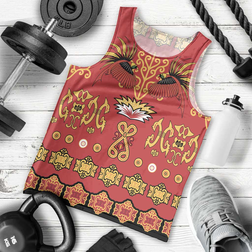 Papua Batik Motif Men Tank Top Papua Spirit Red Version LT05 - Polynesian Pride