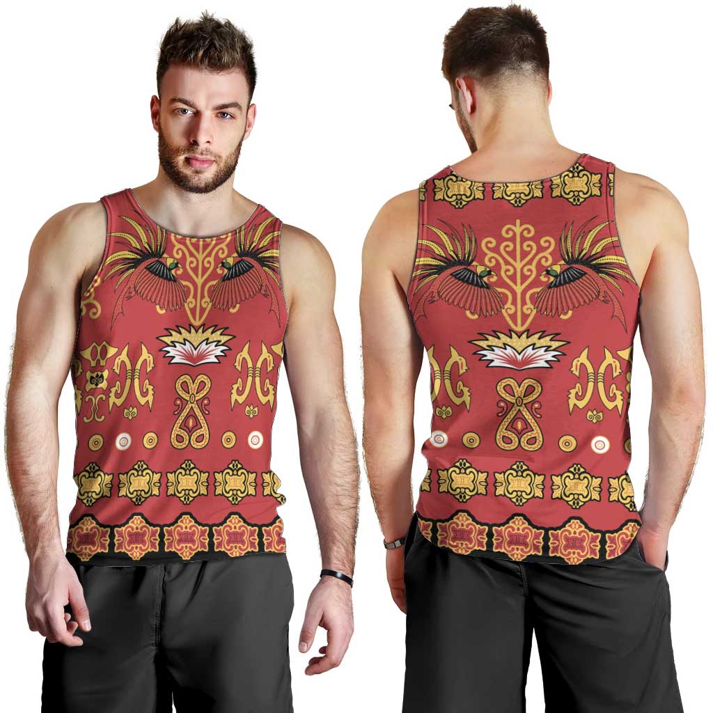 Papua Batik Motif Men Tank Top Papua Spirit Red Version LT05 - Polynesian Pride