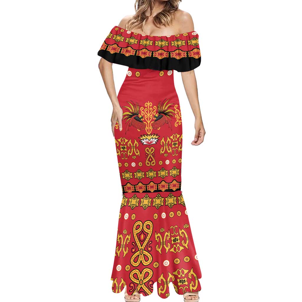 Papua Batik Motif Mermaid Dress Papua Spirit Red Version - Polynesian Pride