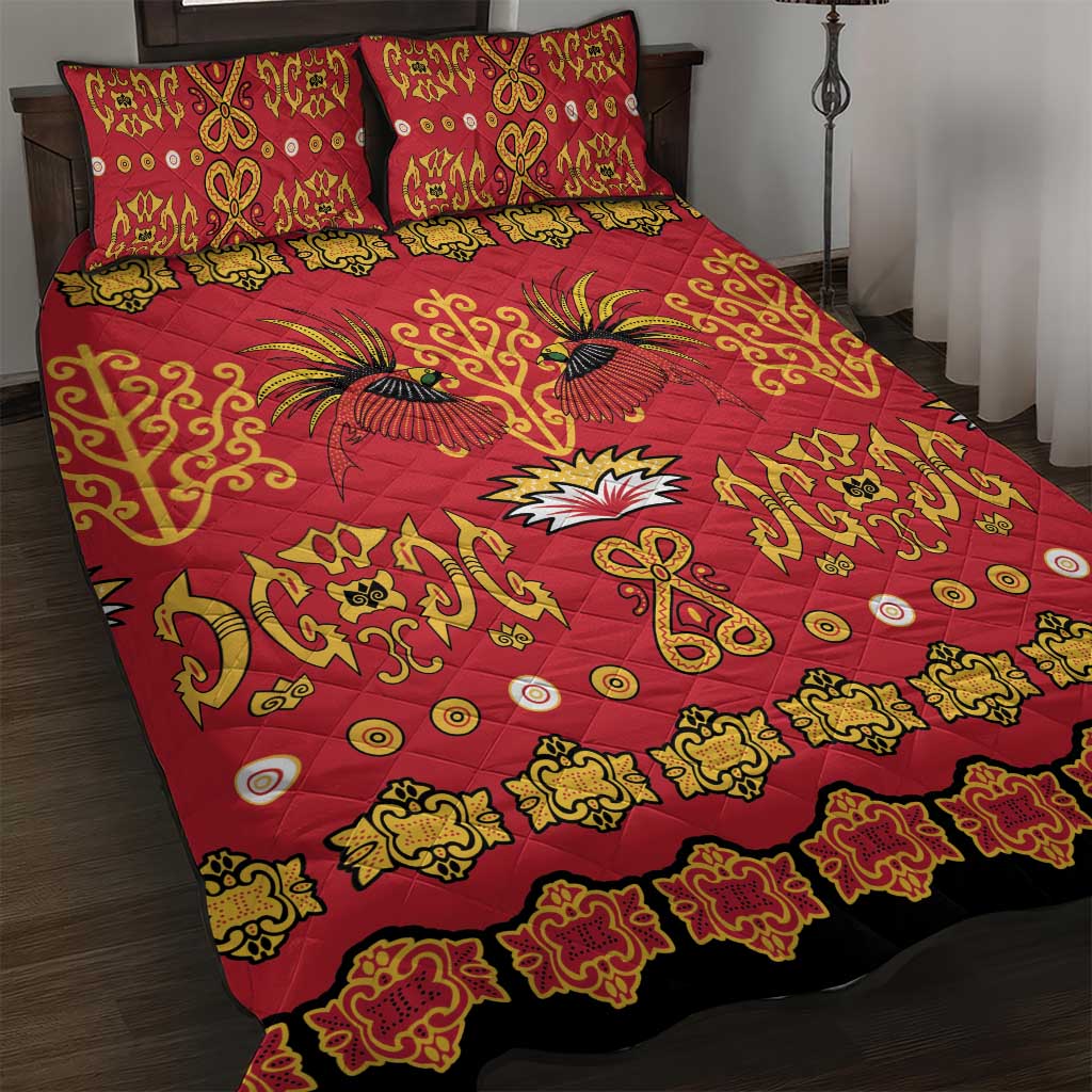 Papua Batik Motif Quilt Bed Set Papua Spirit Red Version - Polynesian Pride
