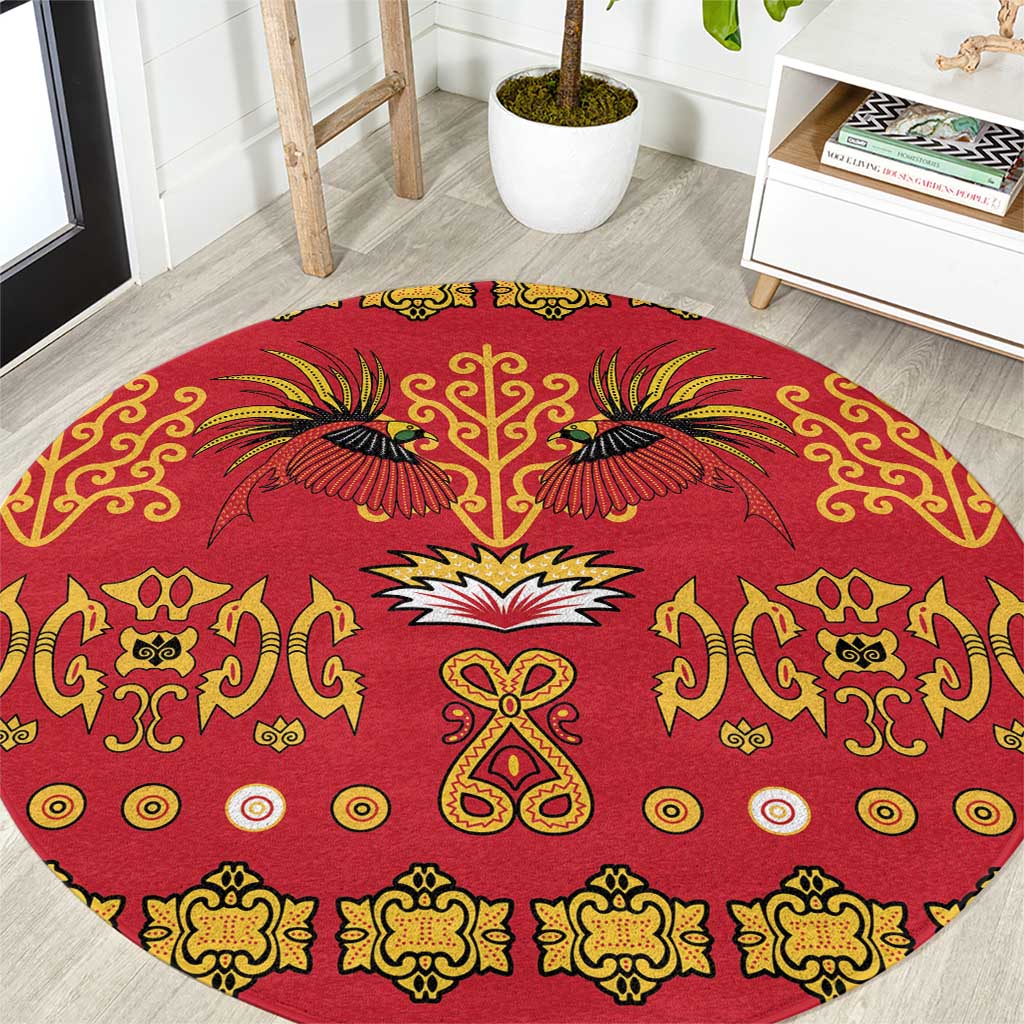 Papua Batik Motif Round Carpet Papua Spirit Red Version - Polynesian Pride
