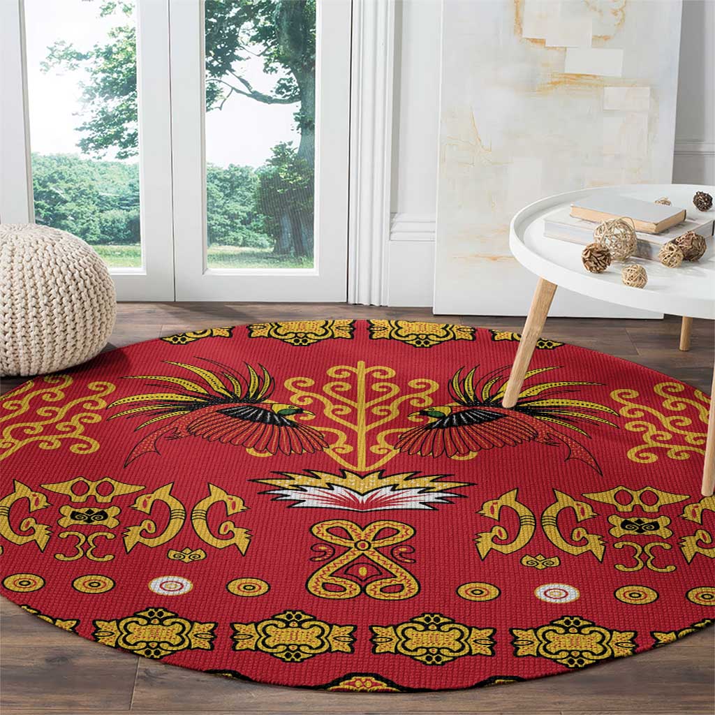 Papua Batik Motif Round Carpet Papua Spirit Red Version - Polynesian Pride