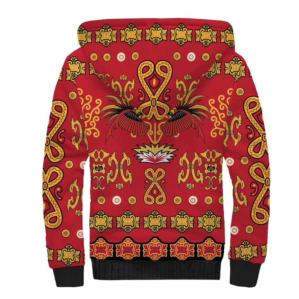 Papua Batik Motif Sherpa Hoodie Papua Spirit Red Version LT05 - Polynesian Pride