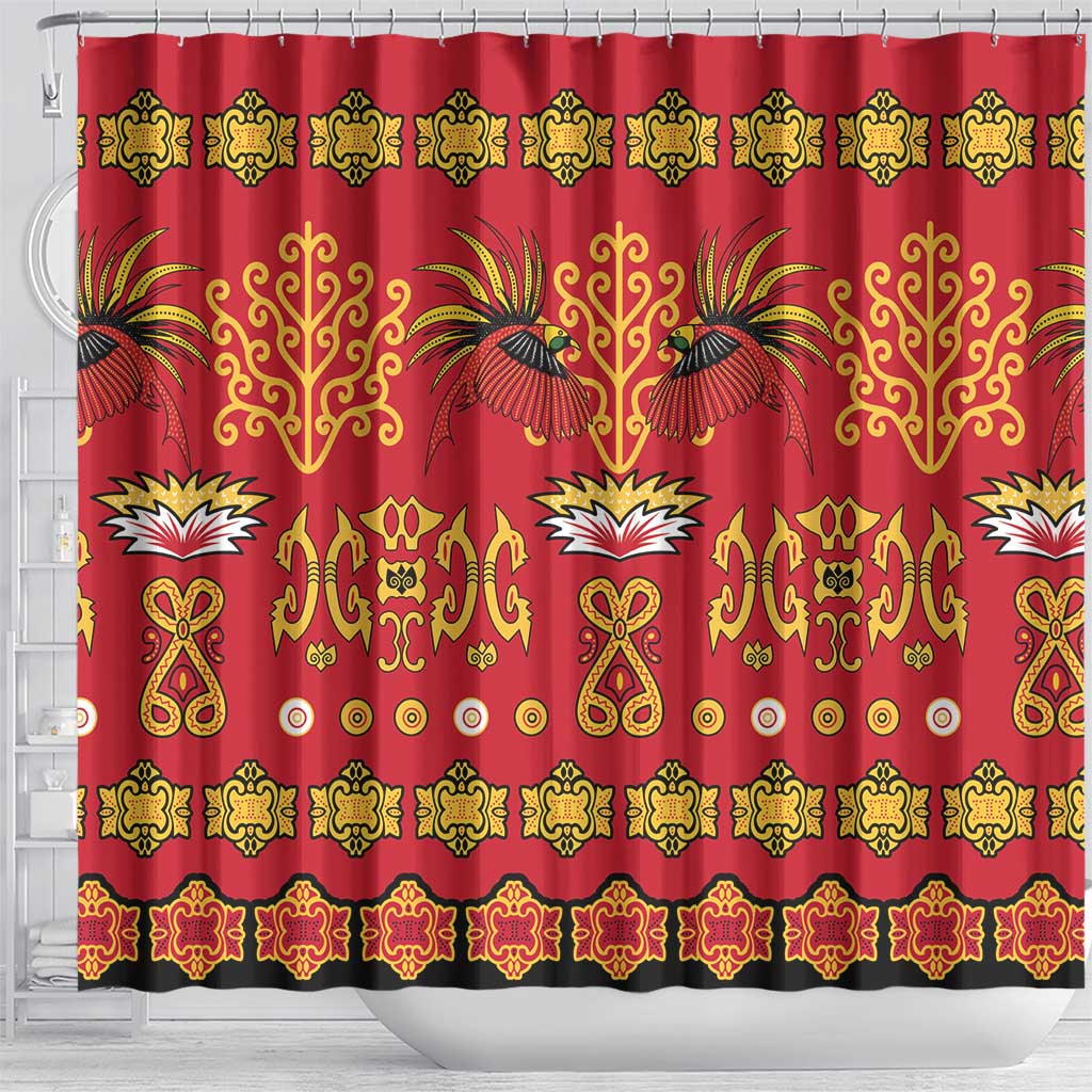 Papua Batik Motif Shower Curtain Papua Spirit Red Version - Polynesian Pride