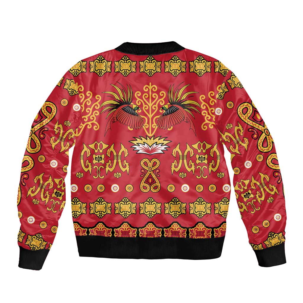 Papua Batik Motif Sleeve Zip Bomber Jacket Papua Spirit Red Version - Polynesian Pride