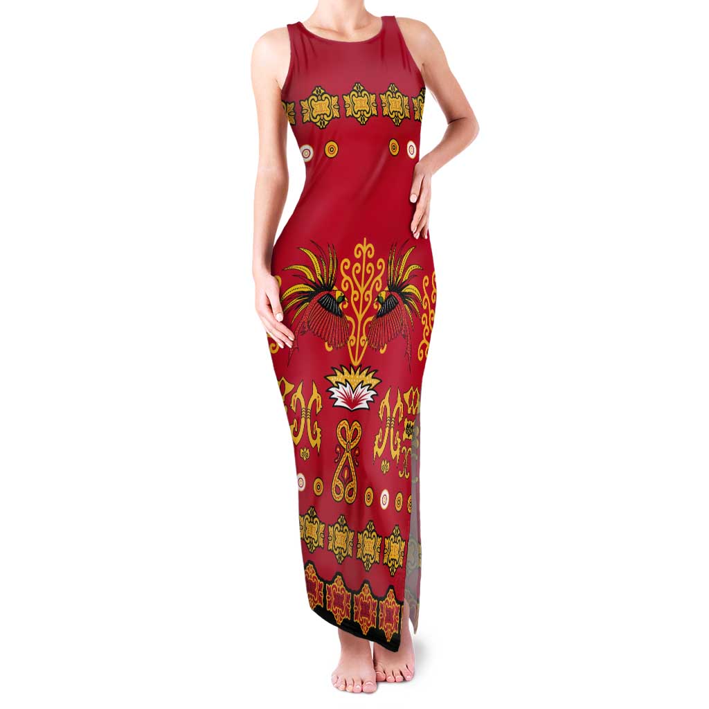 Papua Batik Motif Tank Maxi Dress Papua Spirit Red Version LT05 Women Red - Polynesian Pride