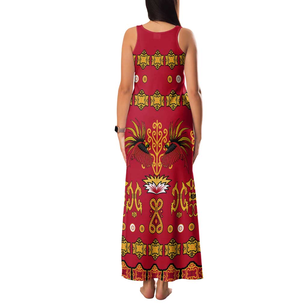 Papua Batik Motif Tank Maxi Dress Papua Spirit Red Version LT05 - Polynesian Pride