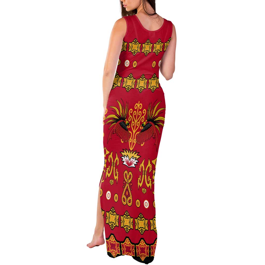 Papua Batik Motif Tank Maxi Dress Papua Spirit Red Version LT05 - Polynesian Pride