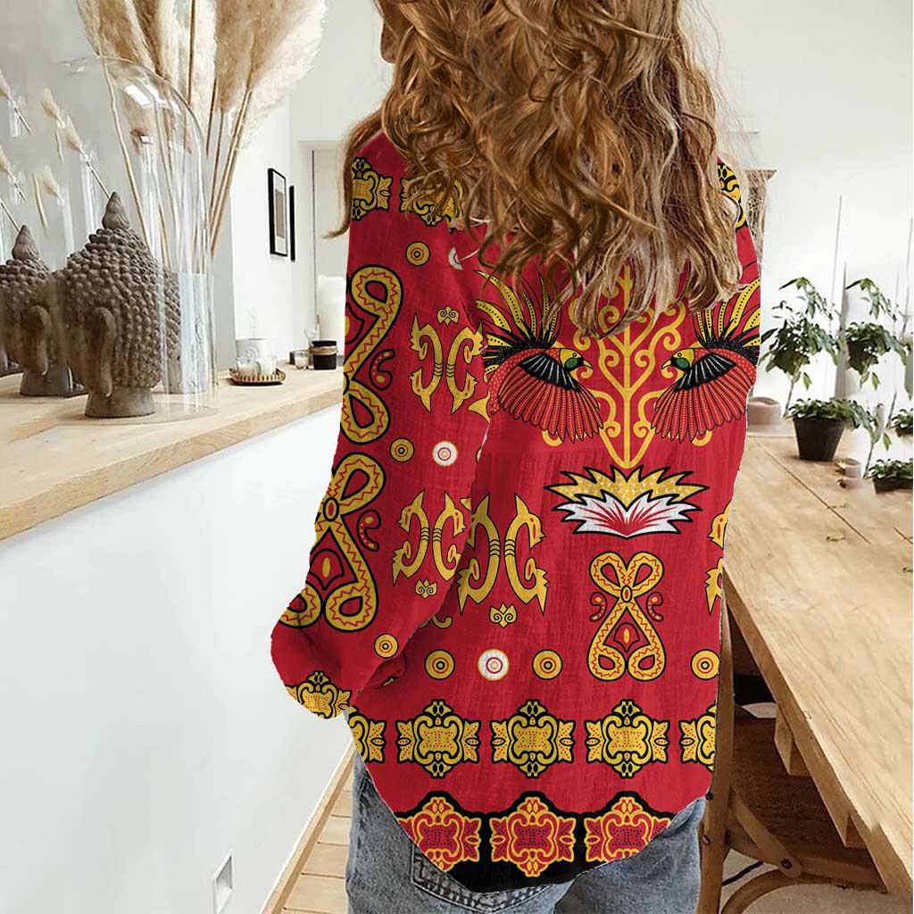Papua Batik Motif Women Casual Shirt Papua Spirit Red Version - Polynesian Pride