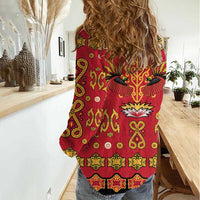 Papua Batik Motif Women Casual Shirt Papua Spirit Red Version - Polynesian Pride