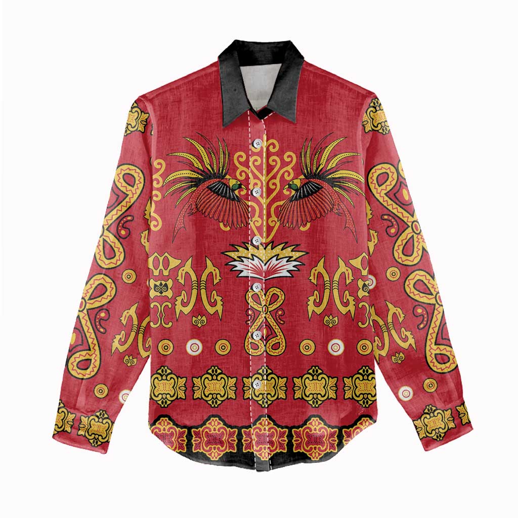 Papua Batik Motif Women Casual Shirt Papua Spirit Red Version - Polynesian Pride