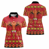 Papua Batik Motif Women Polo Shirt Papua Spirit Red Version - Polynesian Pride