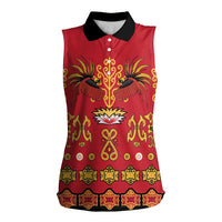 Papua Batik Motif Women Sleeveless Polo Shirt Papua Spirit Red Version - Polynesian Pride