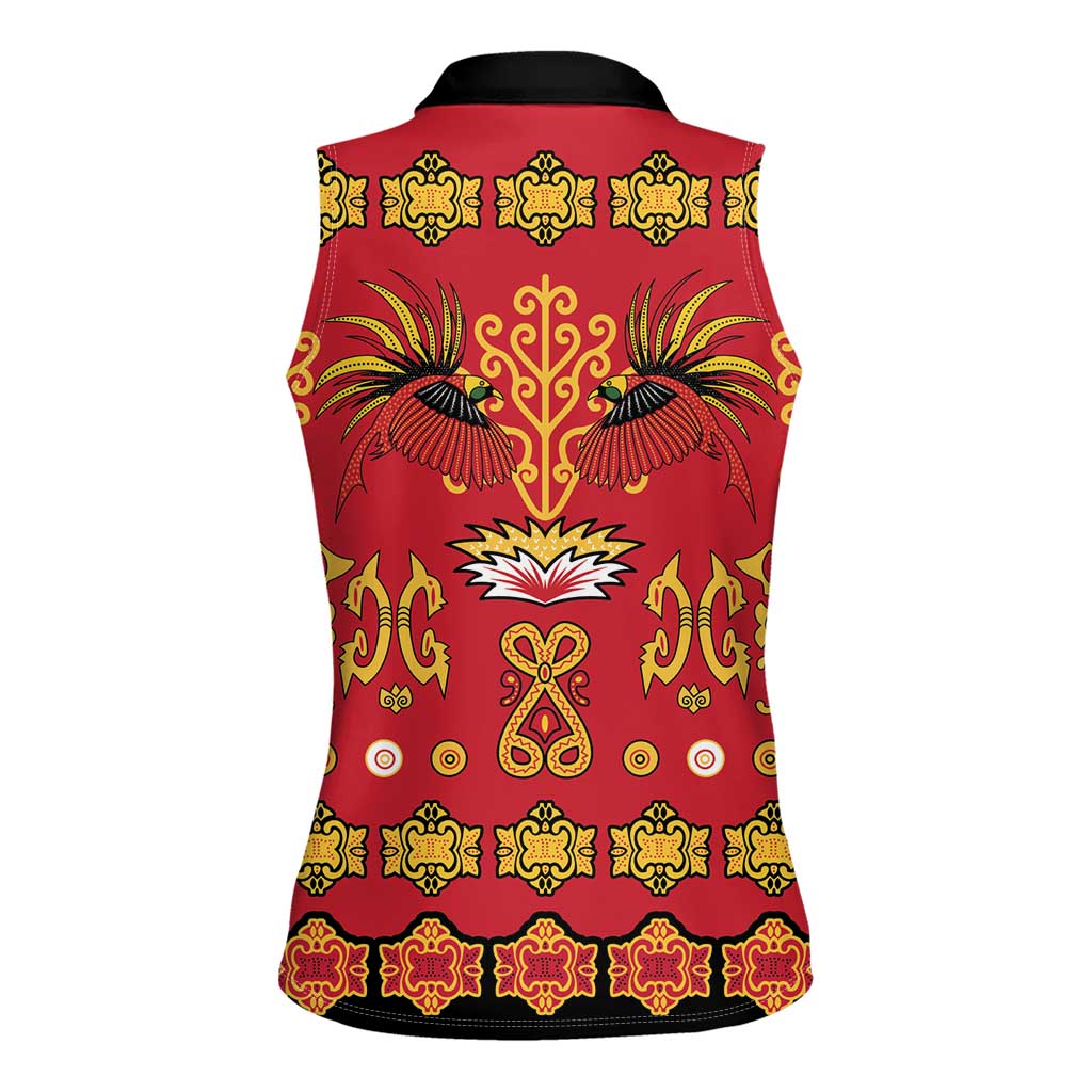 Papua Batik Motif Women Sleeveless Polo Shirt Papua Spirit Red Version - Polynesian Pride