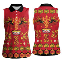 Papua Batik Motif Women Sleeveless Polo Shirt Papua Spirit Red Version - Polynesian Pride