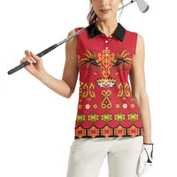 Papua Batik Motif Women Sleeveless Polo Shirt Papua Spirit Red Version - Polynesian Pride