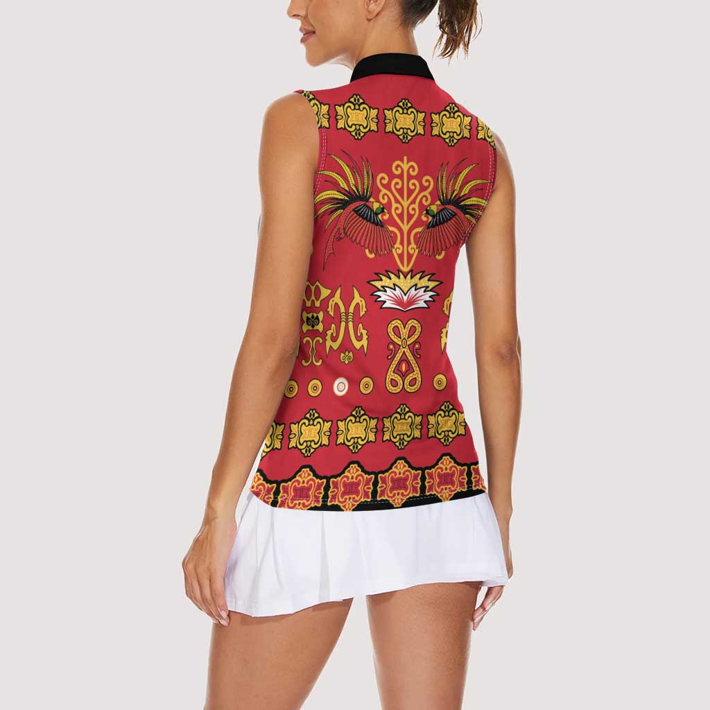 Papua Batik Motif Women Sleeveless Polo Shirt Papua Spirit Red Version - Polynesian Pride