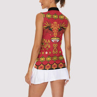 Papua Batik Motif Women Sleeveless Polo Shirt Papua Spirit Red Version - Polynesian Pride