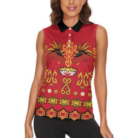 Papua Batik Motif Women Sleeveless Polo Shirt Papua Spirit Red Version - Polynesian Pride