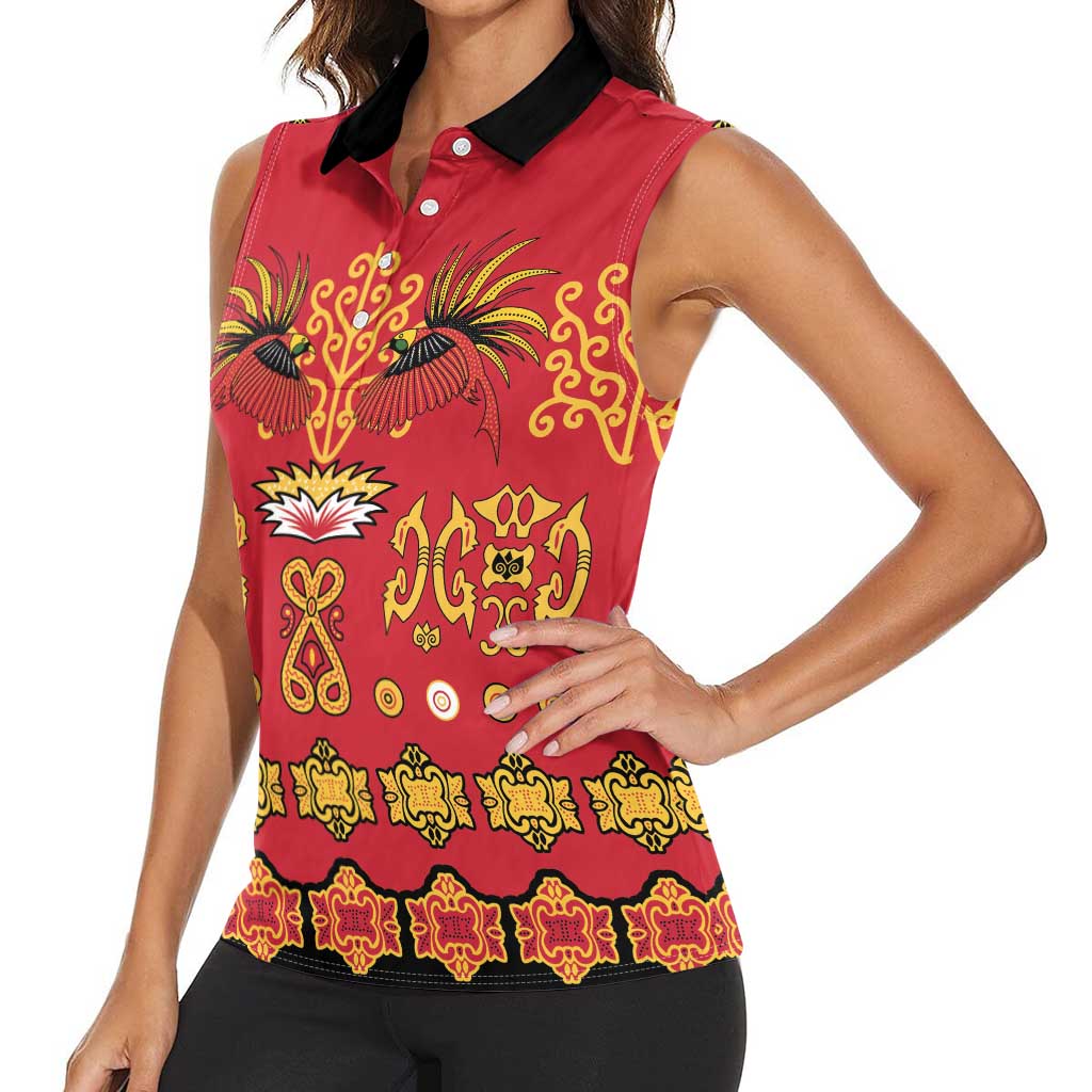 Papua Batik Motif Women Sleeveless Polo Shirt Papua Spirit Red Version - Polynesian Pride