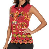 Papua Batik Motif Women Sleeveless Polo Shirt Papua Spirit Red Version - Polynesian Pride