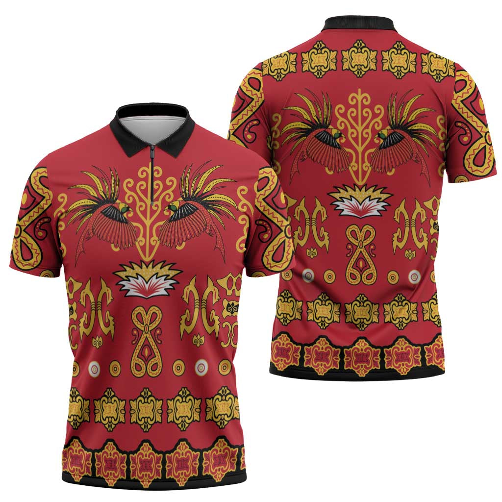 Papua Batik Motif Zipper Polo Shirt Papua Spirit Red Version LT05 - Polynesian Pride