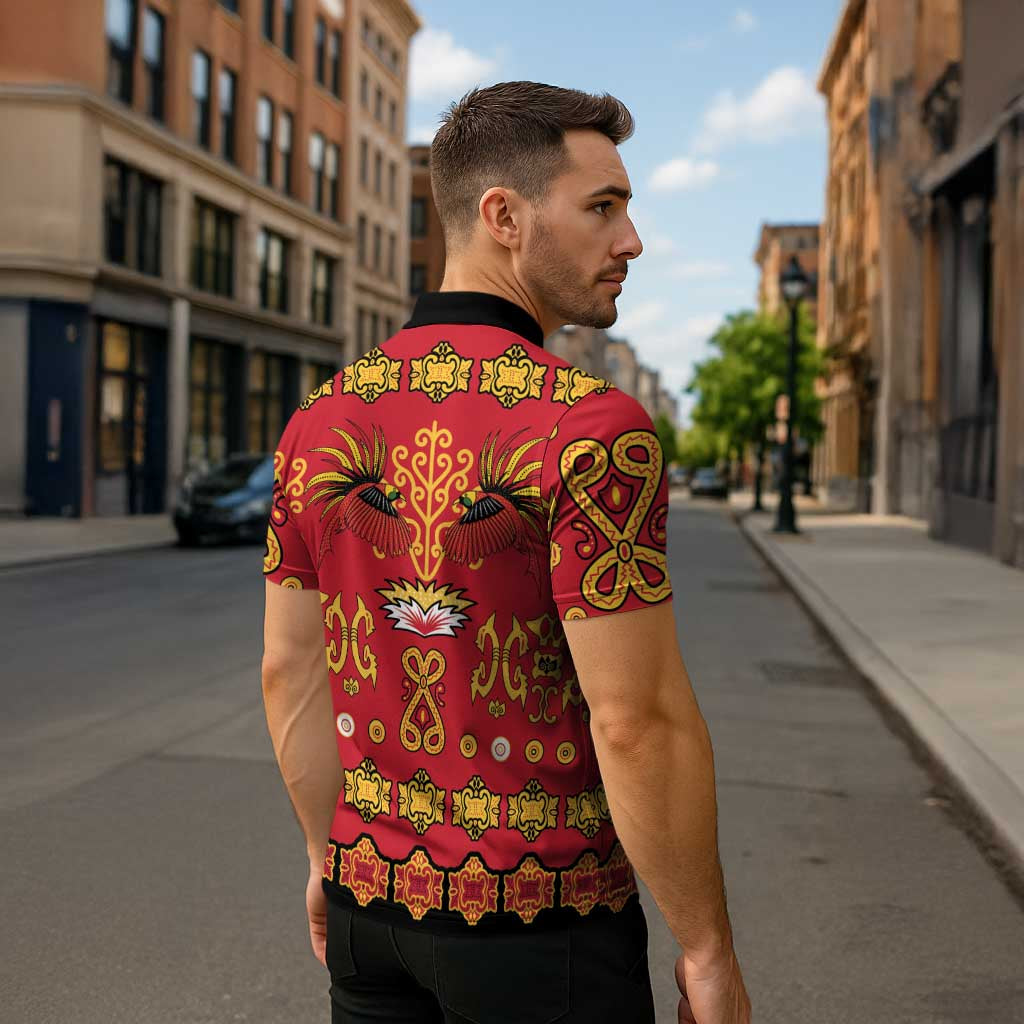 Papua Batik Motif Zipper Polo Shirt Papua Spirit Red Version LT05 - Polynesian Pride