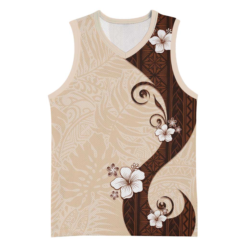 Polynesia Hibiscus Basketball Jersey Cameo Curve Motif LT05 Unisex Beige - Polynesian Pride